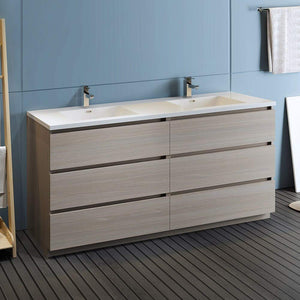 Fresca FCB93-3636MGO-D-I Fresca Lazzaro 72" Gray Wood Free Standing Modern Bathroom Cabinet w/ Integrated Double Sink