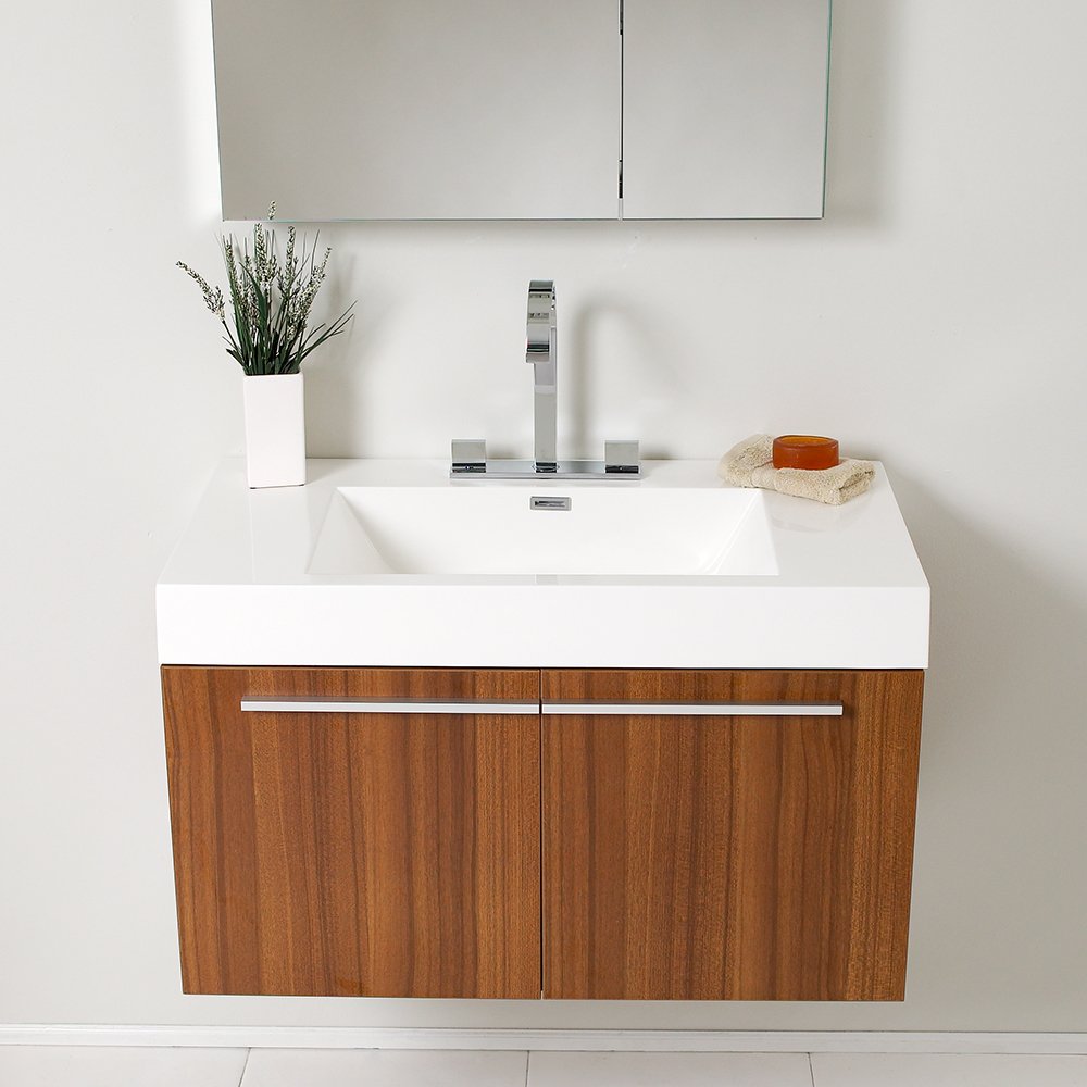 Fresca FVN8090TK Fresca Vista 36" Teak Modern Bathroom Vanity w/ Medicine Cabinet