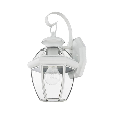 Livex Lighting 2051-03 Monterey 1 Light Outdoor White Finish Solid Brass Wall Lantern with Clear Beveled Glass