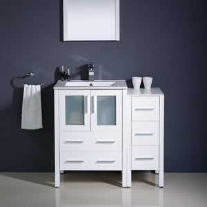 Fresca FVN62-2412WH-UNS Fresca Torino 36" White Modern Bathroom Vanity w/ Side Cabinet & Integrated Sink