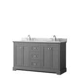 Avery 60 Inch Double Bathroom Vanity in Dark Gray White Carrara Marble Countertop Undermount Oval Sinks and No Mirror