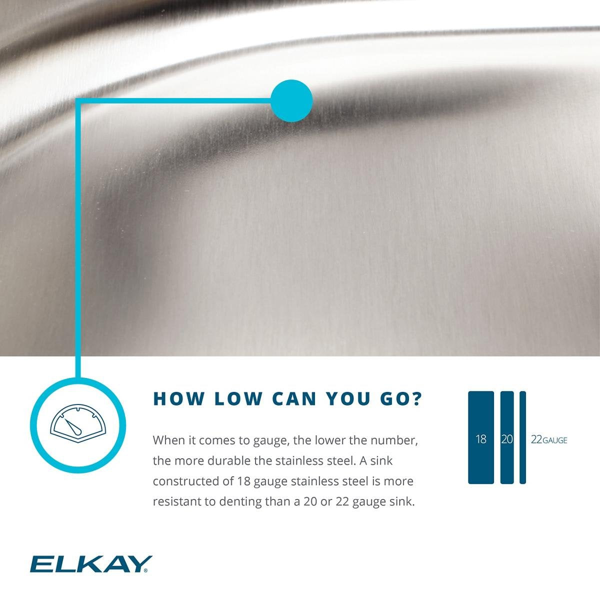 Elkay Lustertone ELUHAD281655 Single Bowl Undermount Stainless Steel ADA Sink