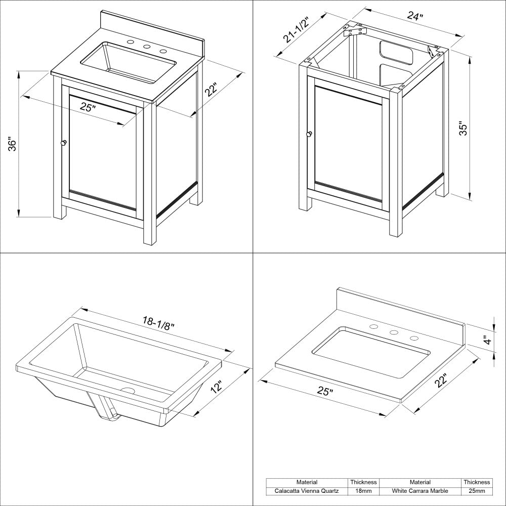 Jeffrey Alexander VKITAST24GRWCR 24" Grey Astoria Vanity, White Carrara Marble Vanity Top, undermount rectangle bowl