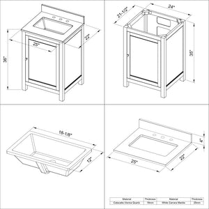 Jeffrey Alexander VKITAST24GRBOR 24" Grey Astoria Vanity, Boulder Cultured Marble Vanity Top, undermount rectangle bowl