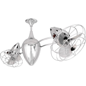 Matthews Fan AR-CR-MTL Ar Ruthiane 360° dual headed rotational ceiling fan in polished chrome finish with metal blades.