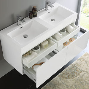 Fresca FCB8012BW-I Fresca Mezzo 48" Black Wall Hung Double Sink Modern Bathroom Cabinet w/ Integrated Sink