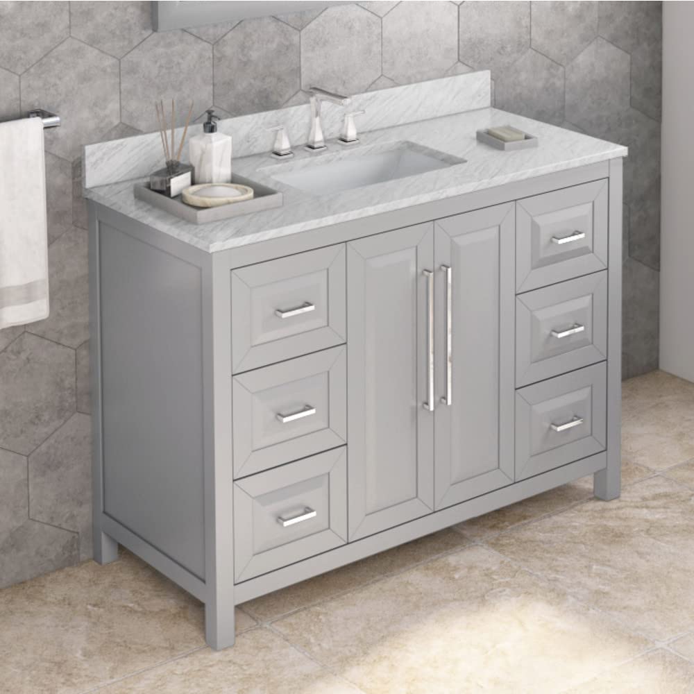 Jeffrey Alexander VKITCAD48GRWCR 48" Grey Cade Vanity, White Carrara Marble Vanity Top, undermount rectangle bowl
