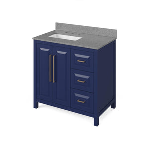 Jeffrey Alexander VKITCAD36BLSGR 36" Hale Blue Cade Vanity, left offset, Steel Grey Cultured Marble Vanity Top, undermount rectangle bowl