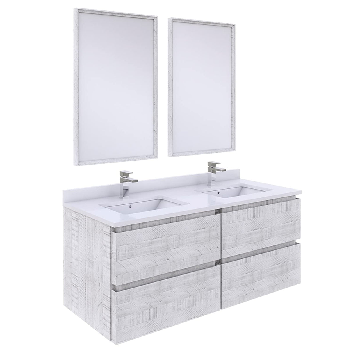 Fresca FVN31-2424RWH Fresca Formosa 48" Wall Hung Double Sink Modern Bathroom Vanity w/ Mirrors in Rustic White