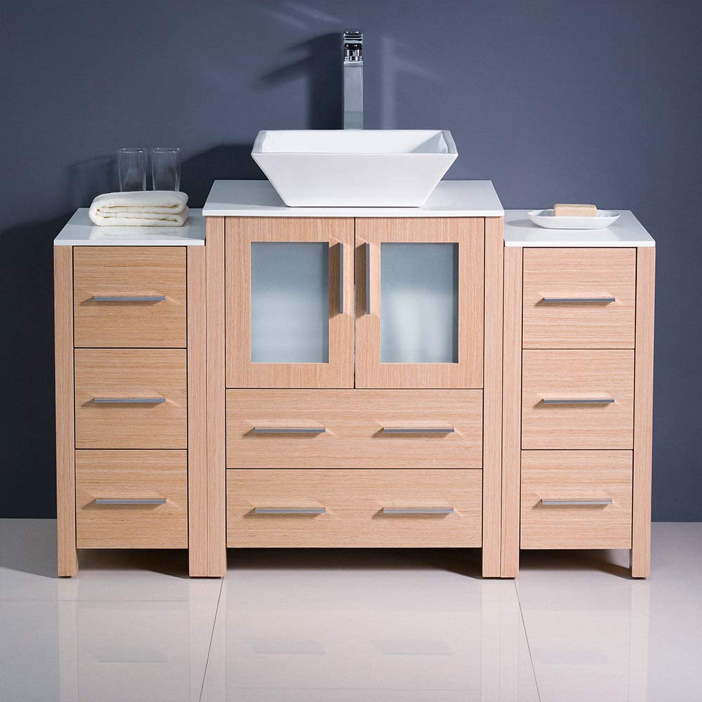 Fresca FCB62-122412WH-CWH-V Fresca Torino 48" White Modern Bathroom Cabinets w/ Top & Vessel Sink