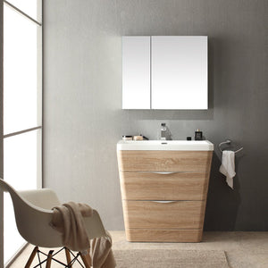 Fresca FVN8532WK Fresca Milano 32" White Oak Modern Bathroom Vanity w/ Medicine Cabinet