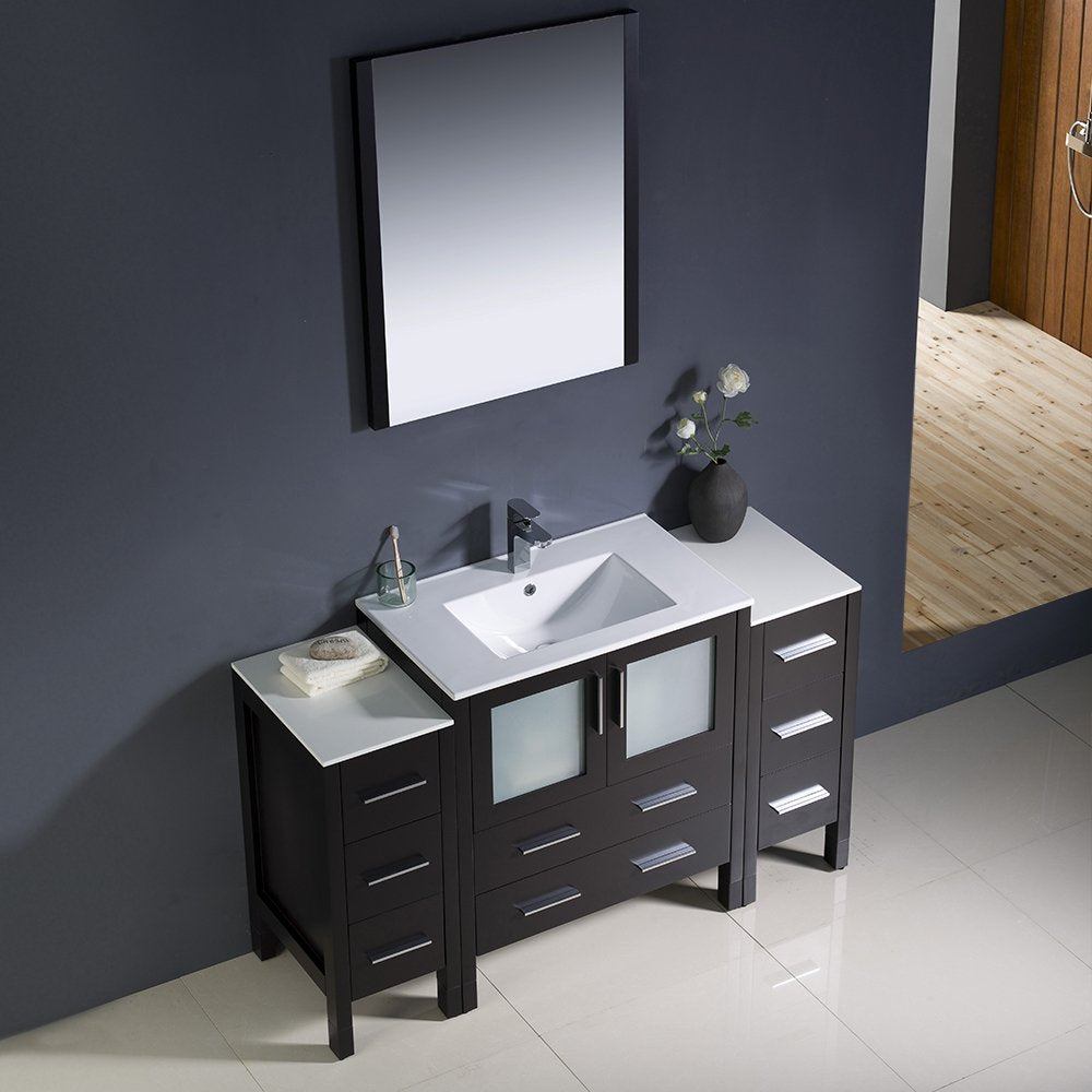 Fresca FVN62-123012ES-UNS Fresca Torino 54" Espresso Modern Bathroom Vanity w/ 2 Side Cabinets & Integrated Sink