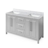 Jeffrey Alexander VKITCAD60BKBOR 60" Black Cade Vanity, double bowl, Boulder Cultured Marble Vanity Top, two undermount rectangle bowls