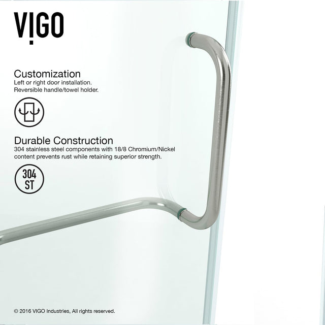 VIGO VG6062BNCL38 36.13" -36.13" W -73.38" H Frameless Hinged Neo-angle Shower Enclosure with Clear 0.38" Tempered Glass and Stainless Steel Hardware in Brushed Nickel Finish with Reversible Handle