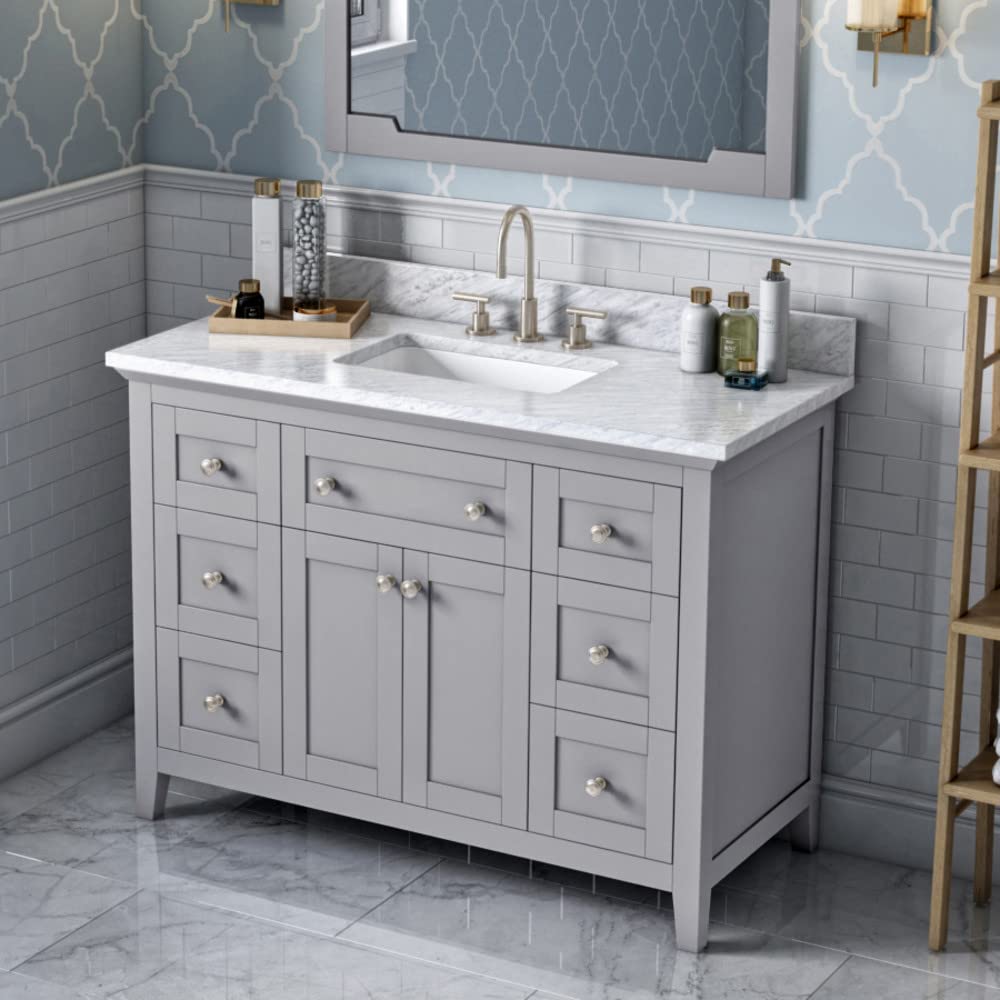 Jeffrey Alexander VKITCHA48GRWCR 48" Grey Chatham Vanity, White Carrara Marble Vanity Top, undermount rectangle bowl