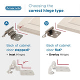 Amerock Cabinet Hinge 3/8 inch (10 mm) Inset Hinge Sterling Nickel 2 Pack Self-Closing Hinge Face Mount Hinge Cabinet Door Hinge