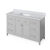 Jeffrey Alexander VKITCHA60SWHWCR 60" White Chatham Vanity, White Carrara Marble Vanity Top, undermount rectangle bowl