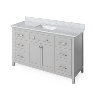 Jeffrey Alexander VKITCHA60SGRBOR 60" Grey Chatham Vanity, Boulder Cultured Marble Vanity Top, undermount rectangle bowl