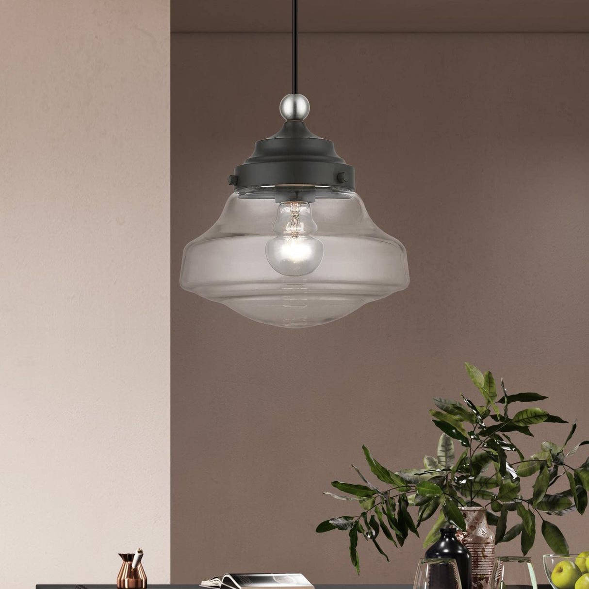 Avondale 1 Light Mini Pendant in Black with Brushed Nickel Accent (41293-04)