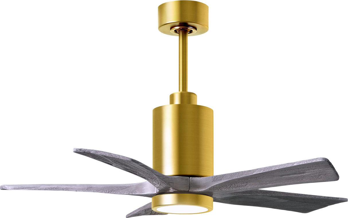 Matthews Fan PA5-BRBR-BW-42 Patricia-5 five-blade ceiling fan in Brushed Brass finish with 42” solid barn wood tone blades and dimmable LED light kit 