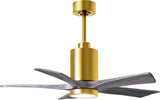 Matthews Fan PA5-BRBR-BW-42 Patricia-5 five-blade ceiling fan in Brushed Brass finish with 42” solid barn wood tone blades and dimmable LED light kit 