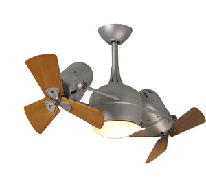 Matthews Fan DGLK-BN-WD Dagny 360° double-headed rotational ceiling fan with light kit in Brushed Nickel finish with solid mahogany tone wood blades.