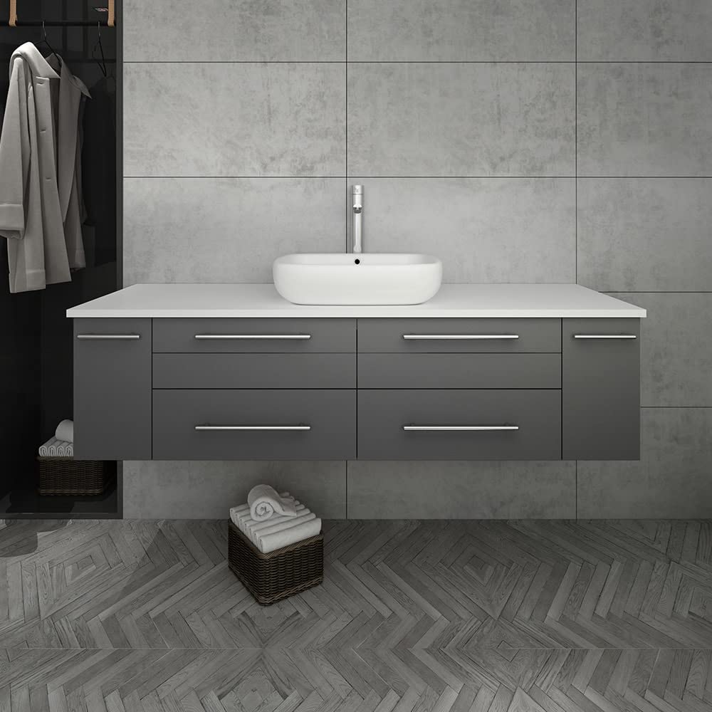 Fresca FCB6160ES-VSL-CWH-V Fresca Lucera 60" Espresso Wall Hung Modern Bathroom Cabinet w/ Top & Single Vessel Sink