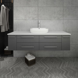 Fresca FCB6160ES-VSL-CWH-V Fresca Lucera 60" Espresso Wall Hung Modern Bathroom Cabinet w/ Top & Single Vessel Sink