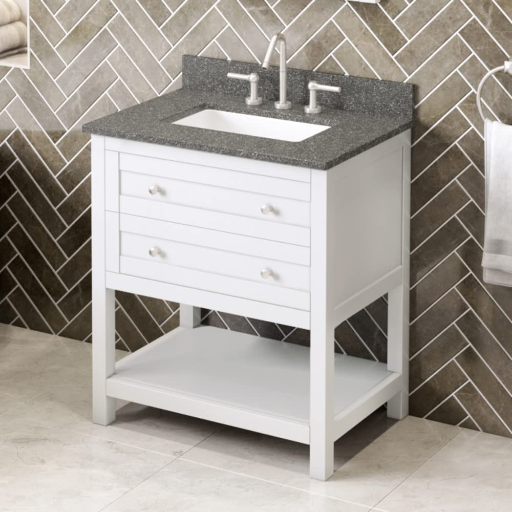 Jeffrey Alexander VKITAST30WHBOR 30" White Astoria Vanity, Boulder Cultured Marble Vanity Top, undermount rectangle bowl