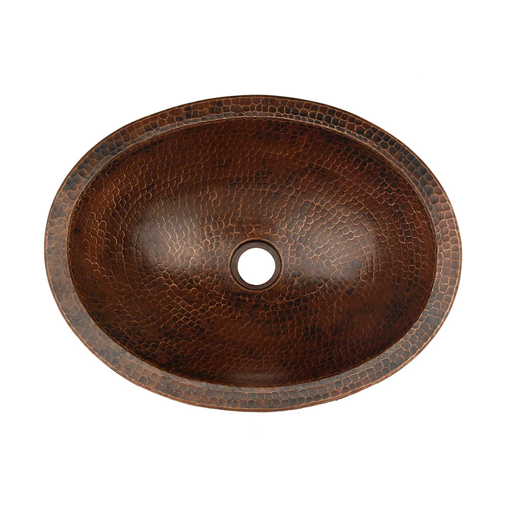 Premier Copper Products VO17SKDB Oval Skirted Vessel Hammered Copper Sink, Oil Rubbed Bronze