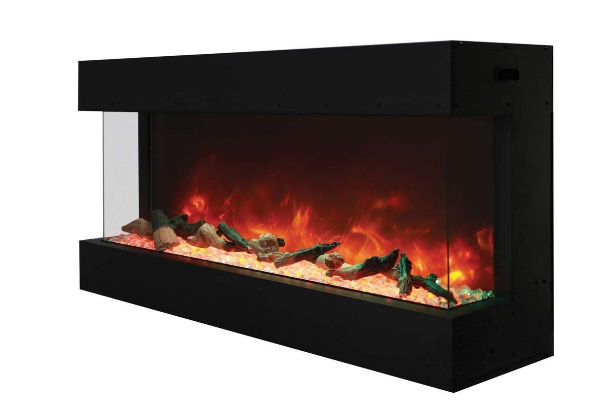Amantii 50-TRV-SLIM Trv View Slim Smart Electric - 50" Indoor / Outdoor WiFi Enabled 3 Sided Fireplace Featuring a depth of 10 5/8", MultiFunction Remote Control, Multi Speed Flame Motor, and a 10 piece Birch Log Set