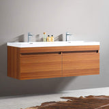 Fresca FCB8040TK-I Fresca Largo 57" Teak Modern Double Sink Bathroom Cabinet w/ Integrated Sinks