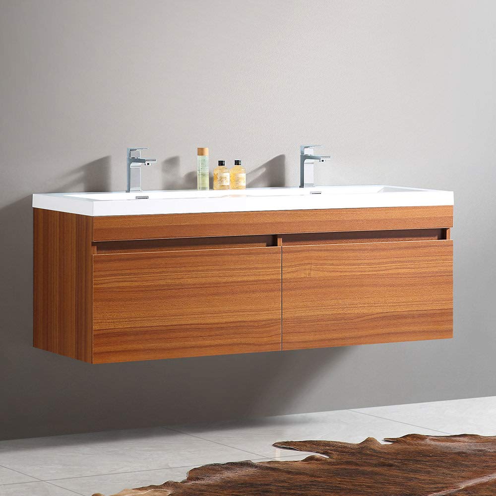 Fresca FCB8040GO-I Fresca Largo 57" Gray Oak Modern Double Sink Bathroom Cabinet w/ Integrated Sinks