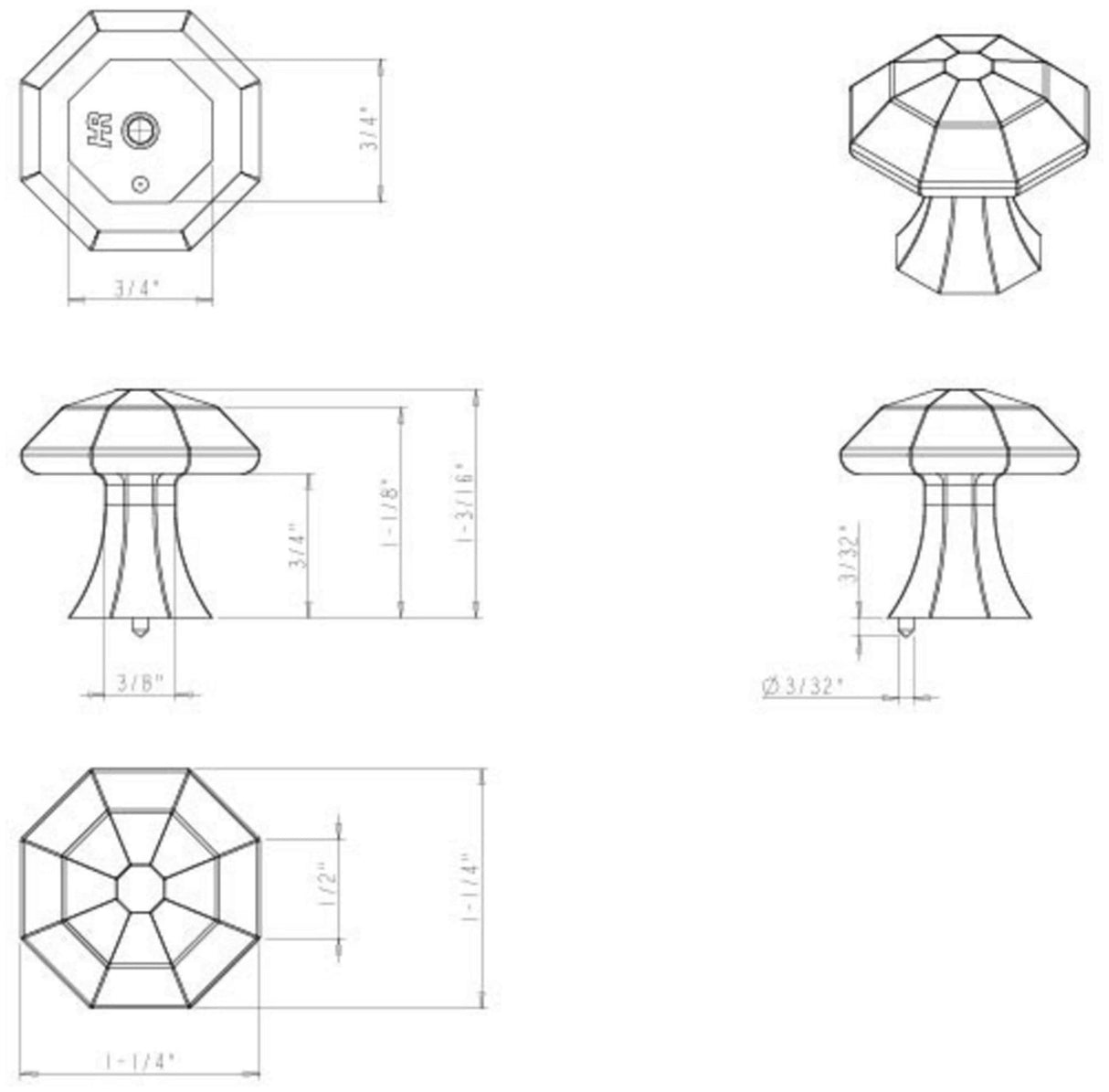 Jeffrey Alexander 678SBZ 1-1/4" Overall Length Satin Bronze Octagonal Wheeler Cabinet Knob