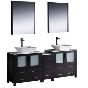Fresca FVN62-301230ES-VSL Fresca Torino 72" Espresso Modern Double Sink Bathroom Vanity w/ Side Cabinet & Vessel Sinks