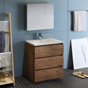 Fresca FVN9330RW Fresca Lazzaro 30" Rosewood Free Standing Modern Bathroom Vanity w/ Medicine Cabinet