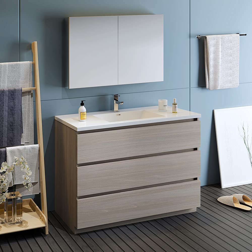 Fresca FVN9348RW Fresca Lazzaro 48" Rosewood Free Standing Modern Bathroom Vanity w/ Medicine Cabinet