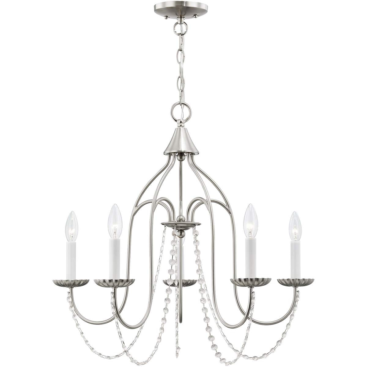 Livex Lighting 40795-91 Transitional Five Light Chandelier from Alessia Collection in Pwt, Nckl, B/S, Slvr. Finish, Brushed Nickel