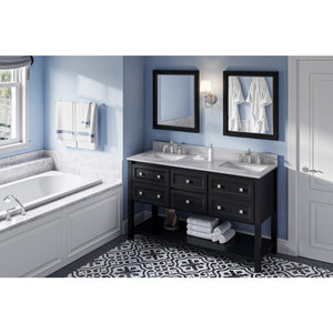 Jeffrey Alexander VKITADL60BKWCR 60" Black Adler Vanity, double bowl, White Carrara Marble Vanity Top, two undermount rectangle bowls
