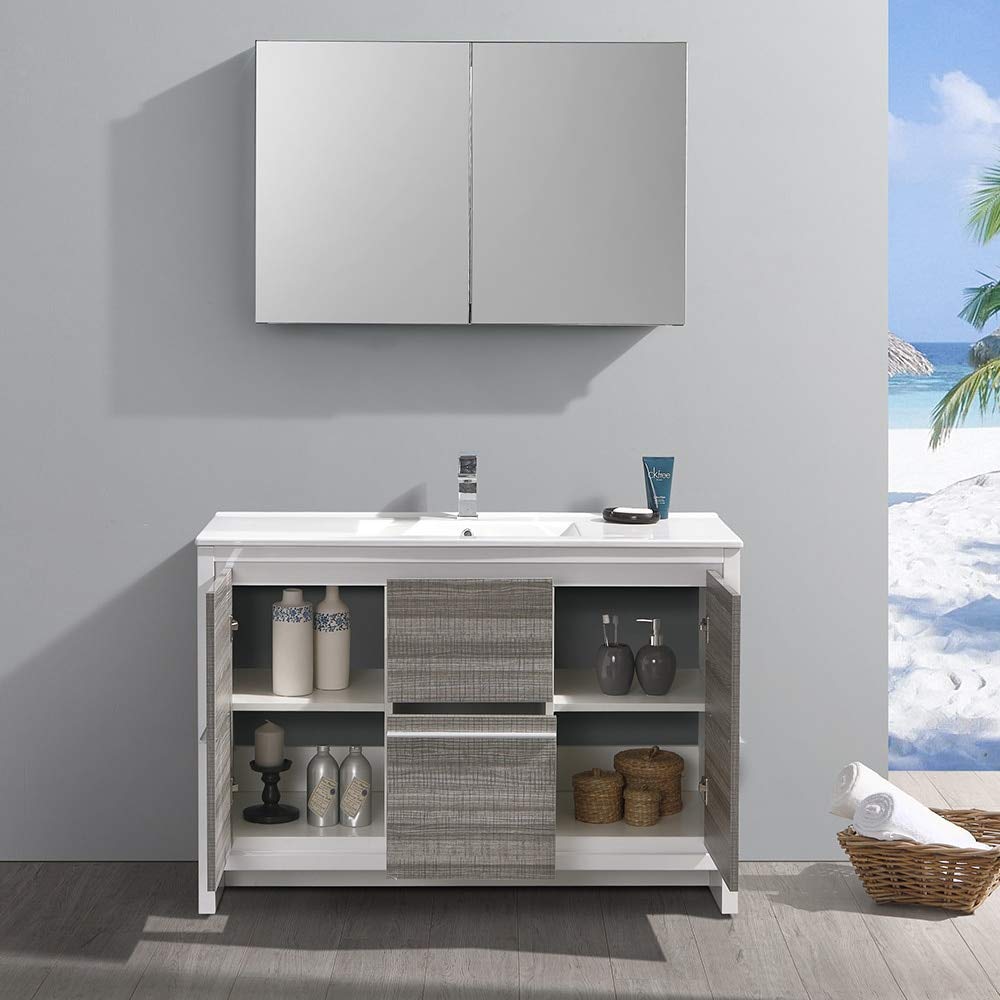 Fresca FVN8148HA-D Fresca Allier Rio 48" Ash Gray Double Sink Modern Bathroom Vanity w/ Medicine Cabinet