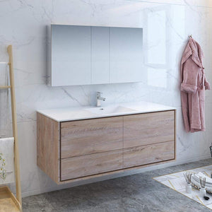 Fresca FVN9260RNW-S Fresca Catania 60" Rustic Natural Wood Wall Hung Single Sink Modern Bathroom Vanity w/ Medicine Cabinet