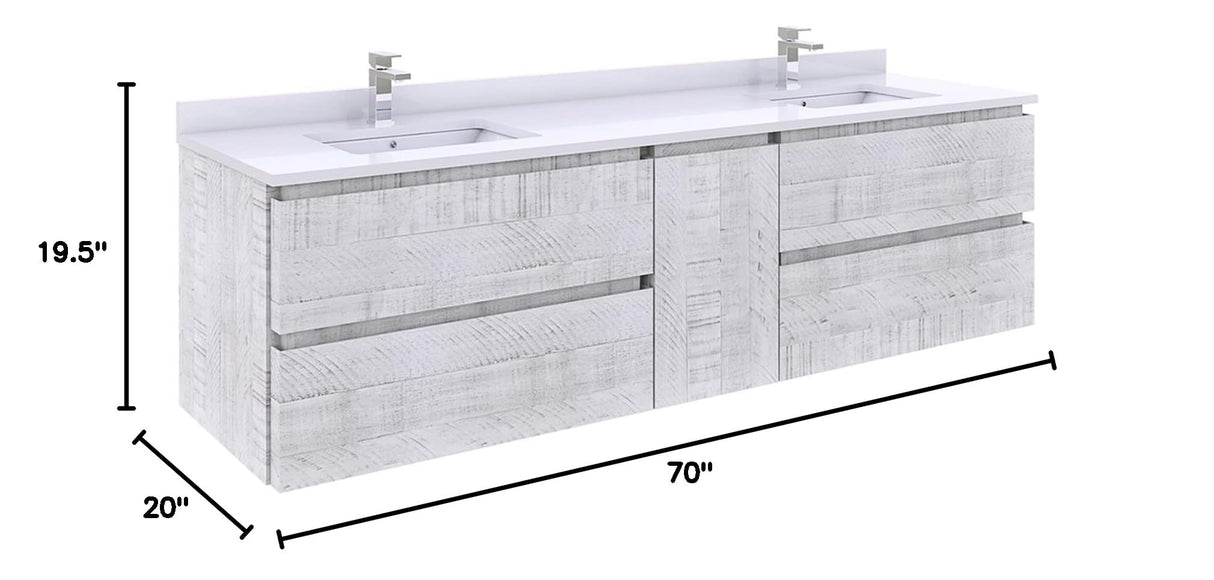 Fresca FCB31-301230RWH Fresca Formosa 70" Wall Hung Double Sink Modern Bathroom Cabinet in Rustic White