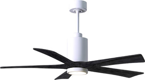 Matthews Fan PA5-WH-BK-52 Patricia-5 five-blade ceiling fan in Gloss White finish with 52” solid matte black wood blades and dimmable LED light kit 