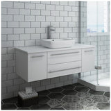 Fresca FCB6148WH-VSL-CWH-V Fresca Lucera 48" White Wall Hung Modern Bathroom Cabinet w/ Top & Vessel Sink