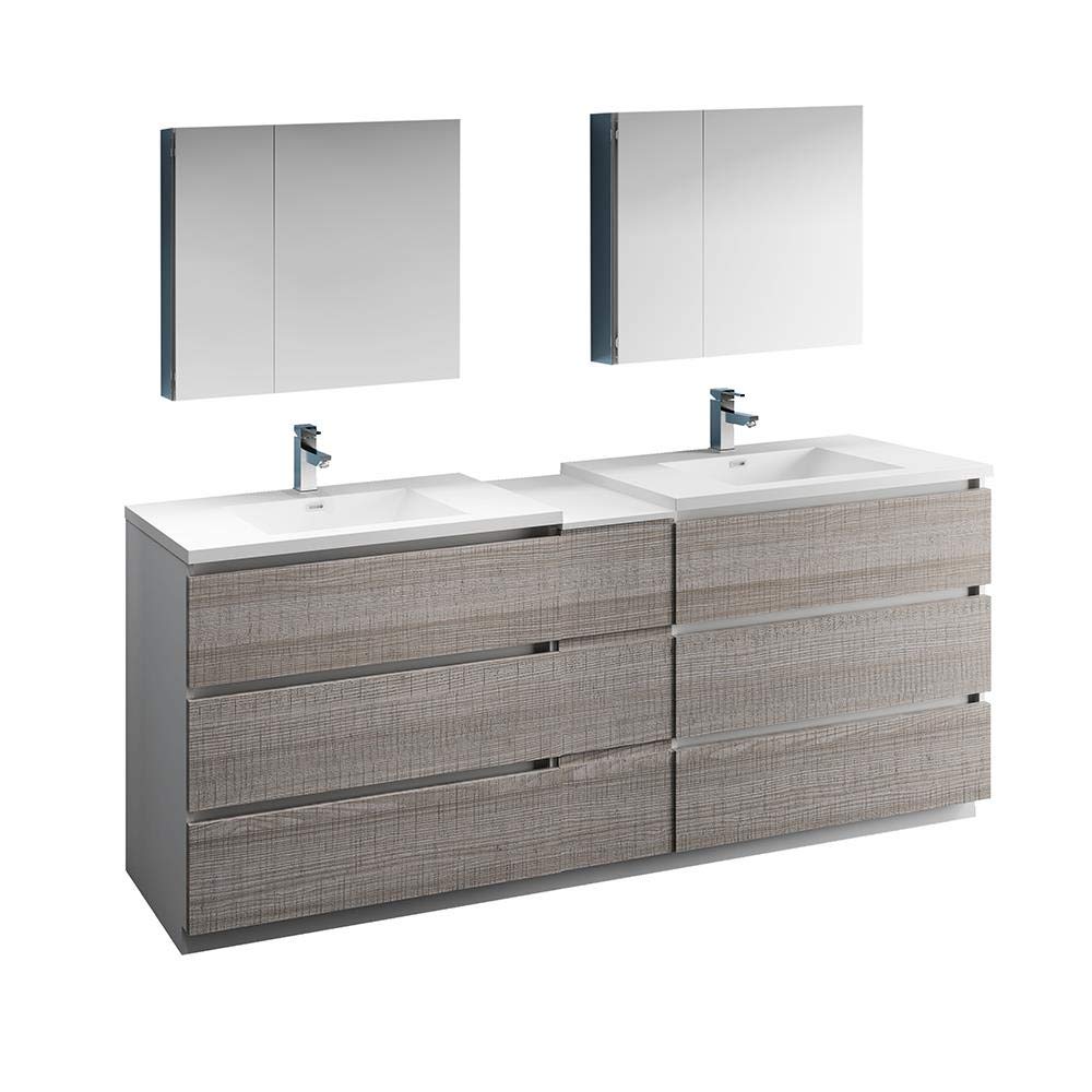 Fresca FVN93-361236HA-D Fresca Lazzaro 84" Glossy Ash Gray Free Standing Double Sink Modern Bathroom Vanity w/ Medicine Cabinet