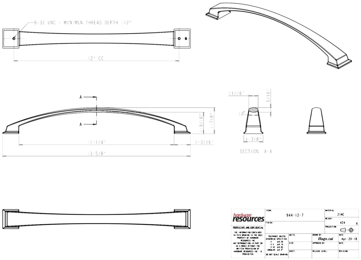 Jeffrey Alexander 944-12SN 12" Center-to-Center Satin Nickel Arched Roman Appliance Handle