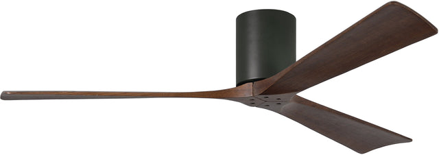 Matthews Fan IR3H-BK-WA-60 Irene-3H three-blade flush mount paddle fan in Matte Black finish with 60” solid walnut tone blades. 
