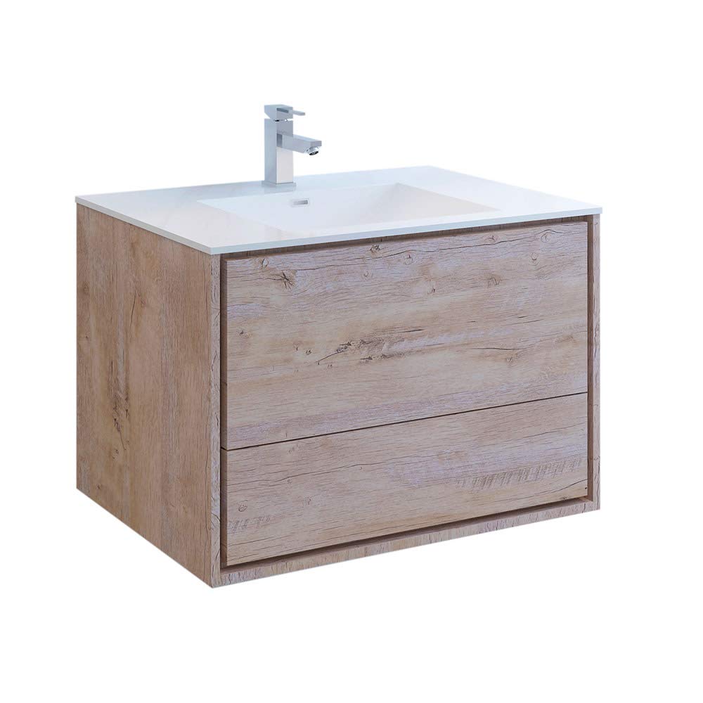 Fresca FCB9236RNW-I Fresca Catania 36" Rustic Natural Wood Wall Hung Modern Bathroom Cabinet w/ Integrated Sink