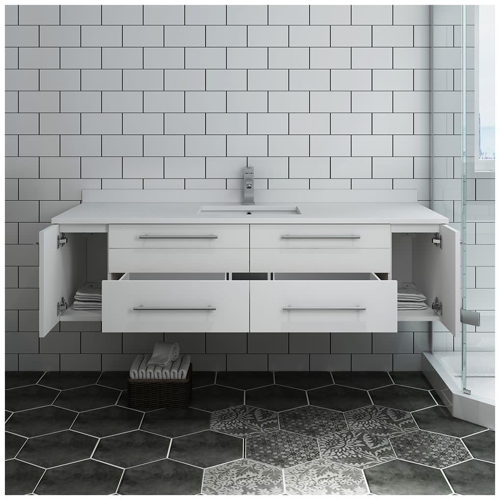 Fresca FCB6160GR-UNS-CWH-U Cabinet with  Undermount Sinks