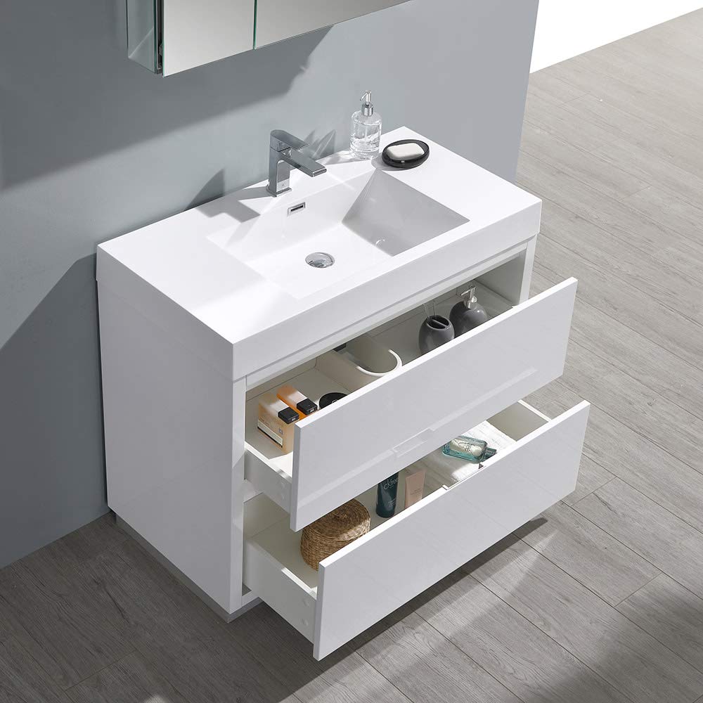 Fresca FVN8442WH Fresca Valencia 40" Glossy White Free Standing Modern Bathroom Vanity w/ Medicine Cabinet